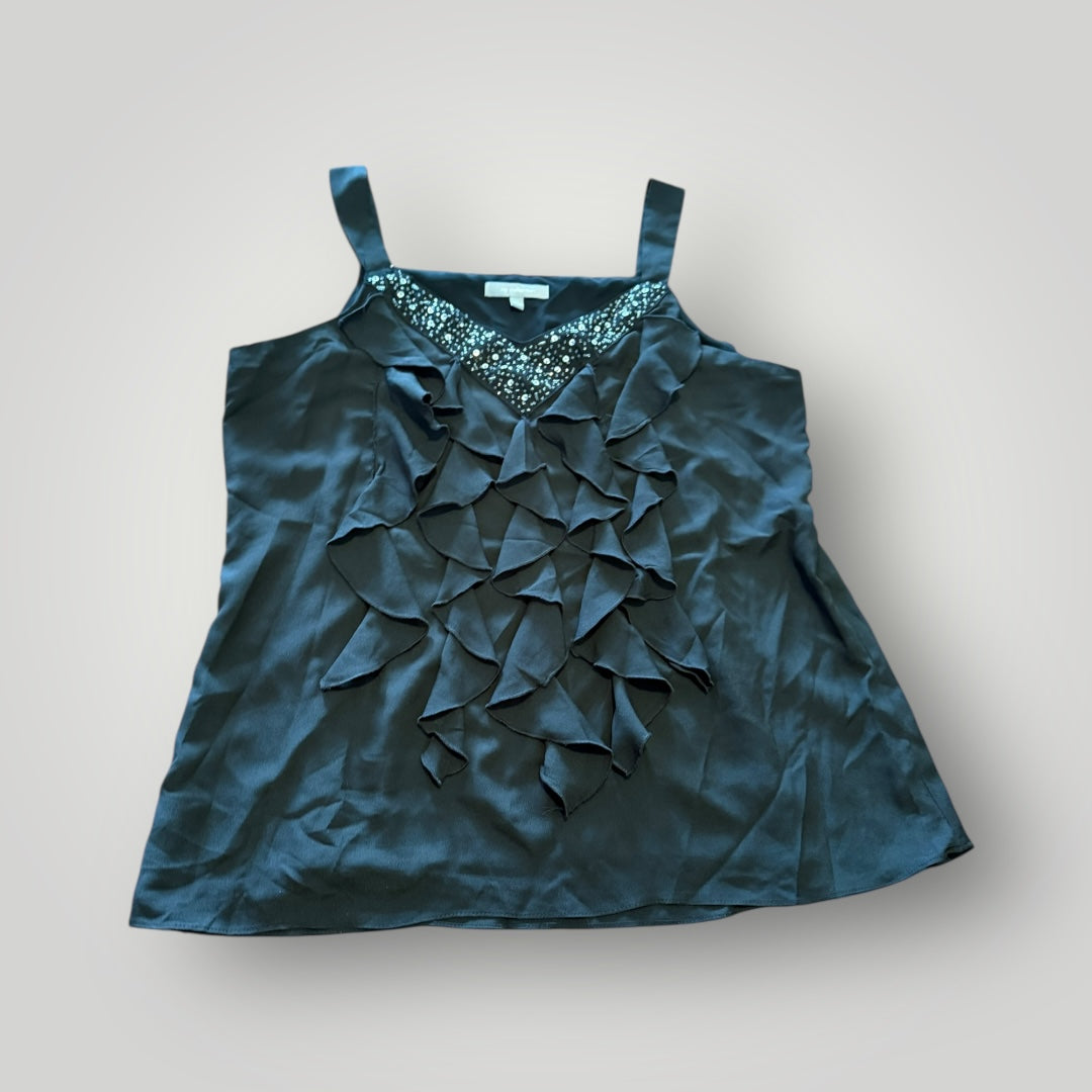 My Collection Black Ruffle Embellished Tank – XL